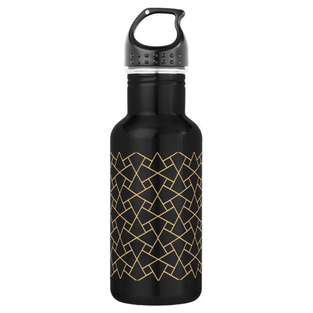 Black Gold Islamic Pattern Custom Water Bottle (Front)