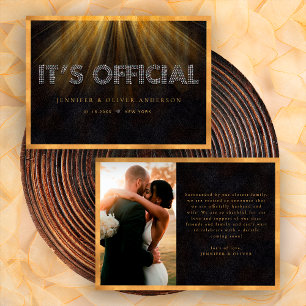 Black Gold It's Official Wedding Photo Elopement Announcement