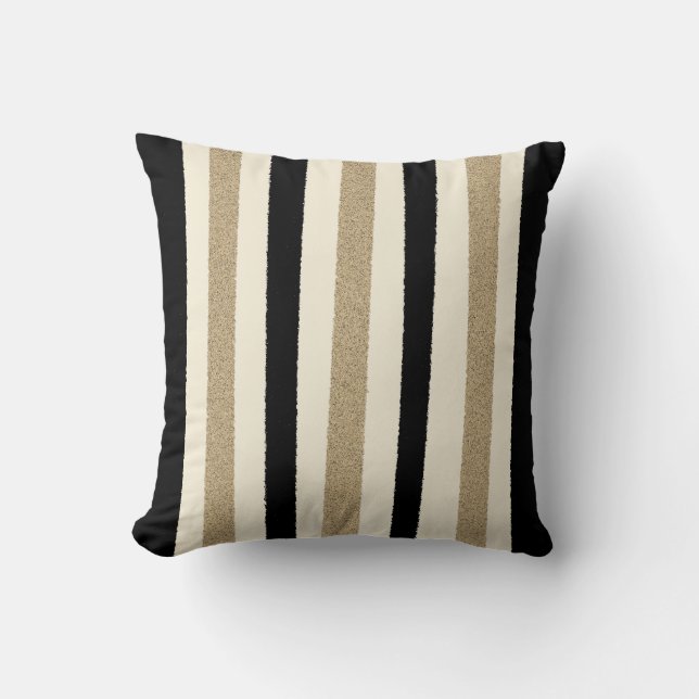 Black / Gold / Ivory Stripes Cushion (Front)