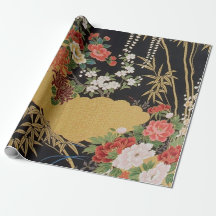 Black Gold Japanese Kimono Floral Decoupage Gift