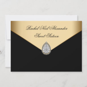 Black Gold Jewel Classy Sweet Sixteen Invitation