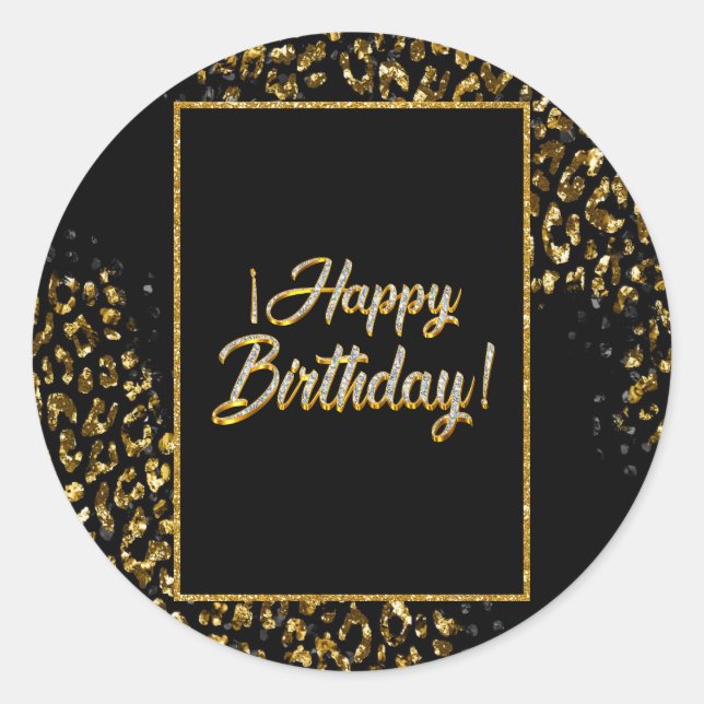 Black Gold & Jewel Leopard Classic Round Sticker (Front)