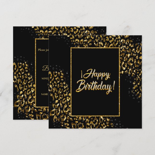 Black Gold & Jewel Leopard Invitation (Front/Back)