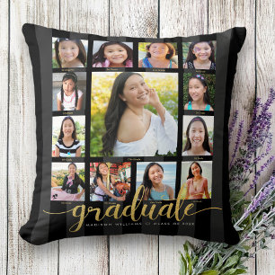 Black Gold K–12 Photo Collage Graduation Script Cushion