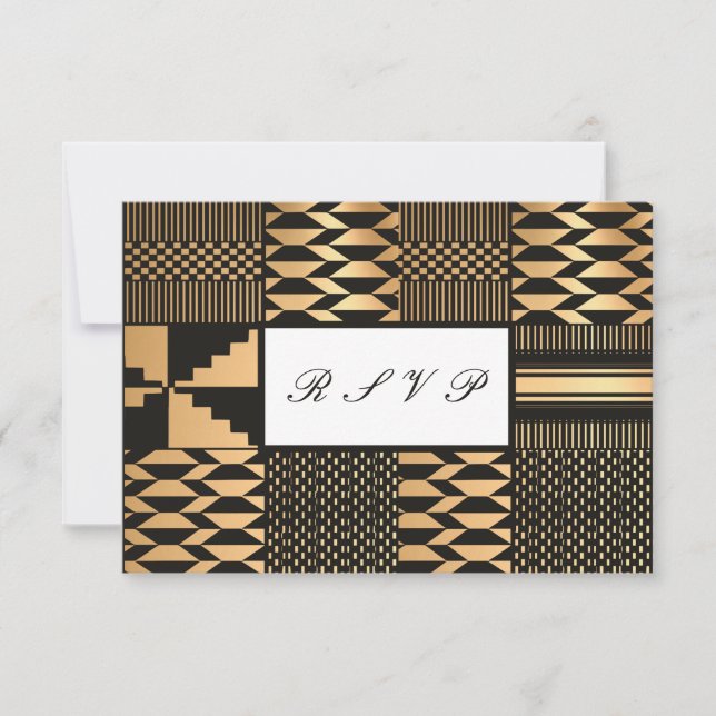 Black - Gold Kente (White) RSVP Card (Front)