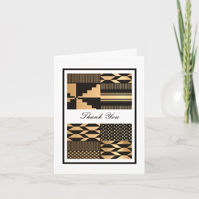 Black - Gold Kente (White) Thank You Card (Front)