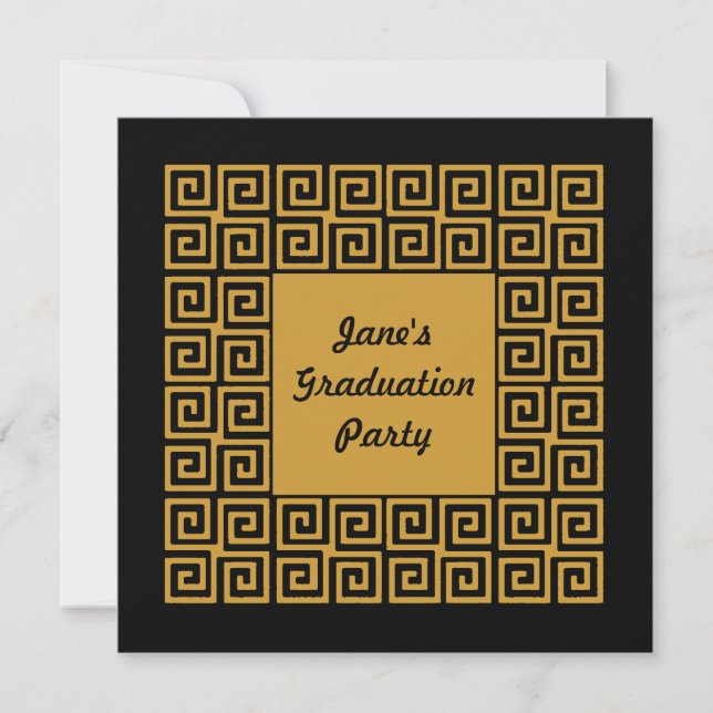Black Gold Key Pattern Grad Party Invitation (Front)