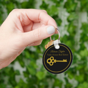 Black Gold Key Real Estate Company Custom Realtor Key Ring