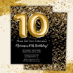 Black Gold Kids Girl 10th Birthday Party Invitation<br><div class="desc">Elegant black and gold 10th birthday party invitation for a 10 year old girl with elegant script writing and fun foil balloons.</div>