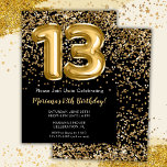Black Gold Kids Girl 13th Birthday Party Invitatio Invitation<br><div class="desc">Elegant black and gold 13th birthday party invitation for a 13 year old girl with elegant script writing gold font design and fun foil balloons.</div>