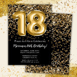Black Gold Kids Girl 18th Birthday Party Invitation<br><div class="desc">Elegant black and gold 18th birthday party invitation for a 18 year old girl with elegant script writing and fun foil balloons.</div>