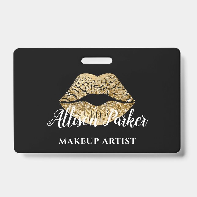 Black Gold Kiss Lips Makeup Artist  ID Badge (Front)