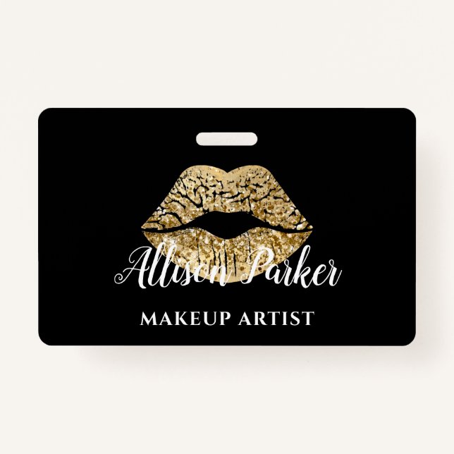 Black Gold Kiss Lips Makeup Artist  ID Badge (Front)