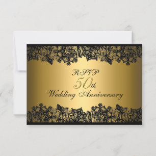 Black & Gold Lace 50th Anniversary RSVP Card