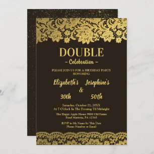 Black Gold Lace Adult double Joint Birthday Party Invitation