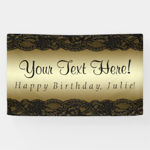 Black Gold Lace Birthday Party Banner