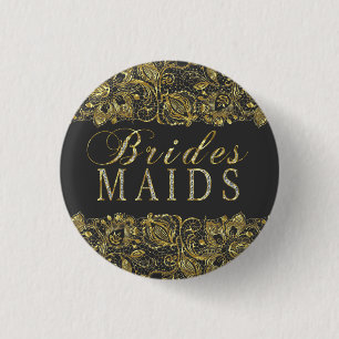 Black & Gold Lace Bridesmaids Text Design 3 Cm Round Badge