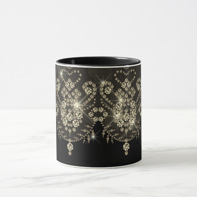 Black gold lace diamond sparkle elegant jewel look mug (Center)