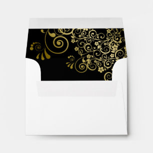 Black & Gold Lace Inside White Wedding RSVP Envelope