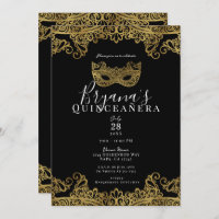 Black & Gold Lace Masquerade 15th Quinceañera  