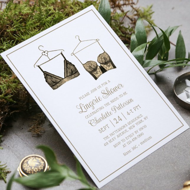Black Gold Lace Watercolor Lingerie Bridal Shower Invitation (Creator Uploaded)
