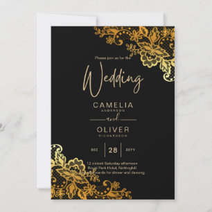 Black Gold Lace Wedding Invitations