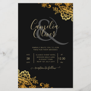 Black Gold Lace Wedding Invitations Flyer