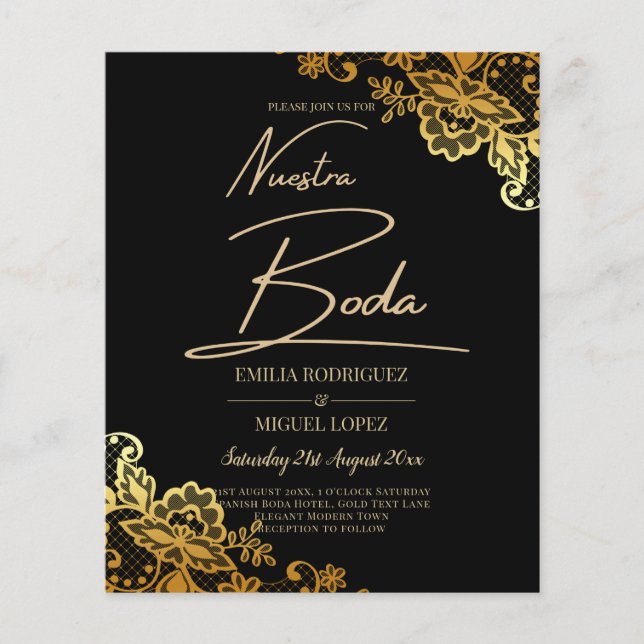 Black Gold Lace Wedding Invtiations (Front)