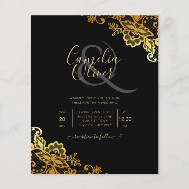 Black Gold Lace Wedding Invtiations (Front)