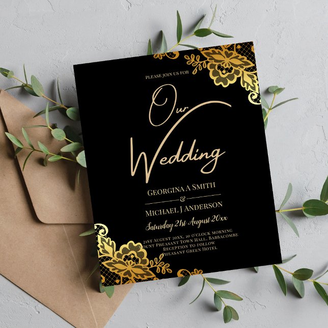 Black Gold Lace Wedding Invtiations Flyer (Creator Uploaded)