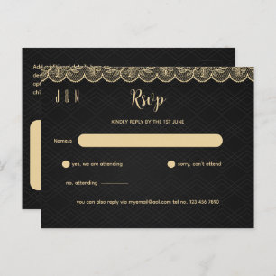 Black Gold Lace Wedding RSVP For Matching Inv Postcard