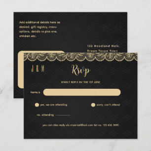 Black Gold Lace Wedding RSVP For Matching Inv Postcard