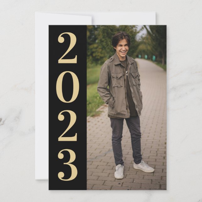 Black Gold Large Number 2022 Grad Open House  Invitation (Front)