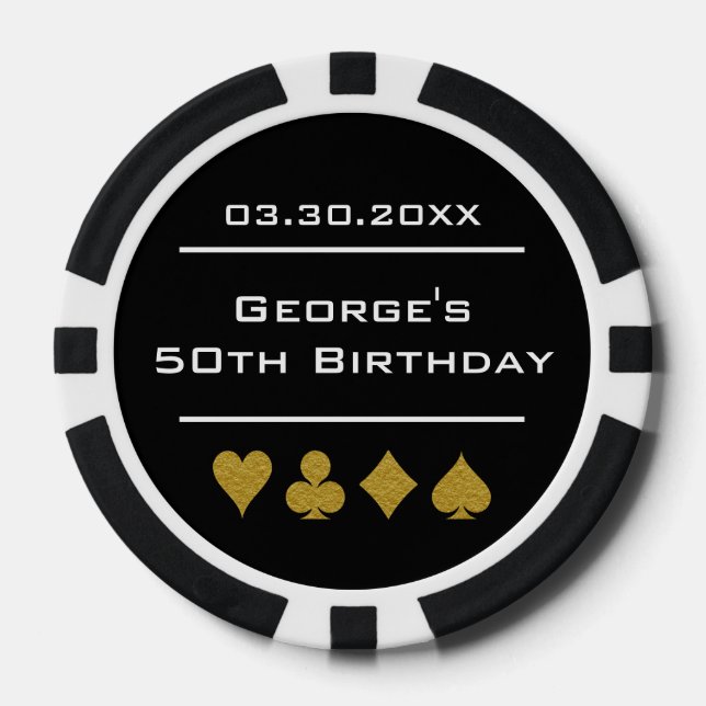 Black & Gold Las Vegas Casino Poker Chip Birthday (Front)