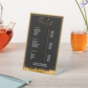 Black & Gold Lash Tech Price List Luxury Beauty Pedestal Sign