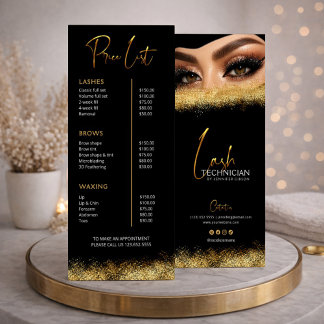 Black & Gold Lash Tech Price List | Luxury Beauty  Rack Card