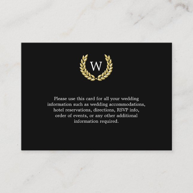 Black Gold Laurel Wedding Details Information Enclosure Card (Front)