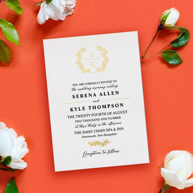 Black Gold Laurel Wreath Monogram Wedding (Creator Uploaded)