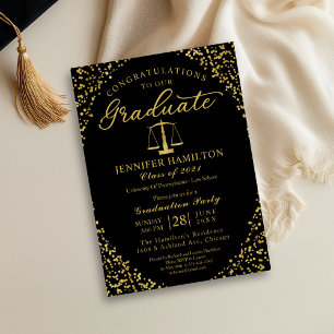 Black Gold Law School Graduation Party Invitation