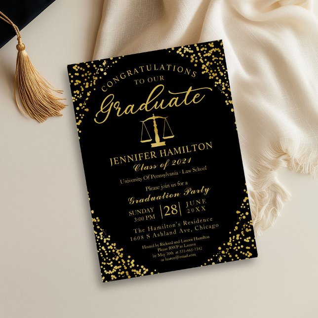 Black Gold Law School Graduation Party Invitation (Creator Uploaded)