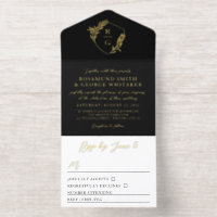 Black Gold Leaf Adorned Shield Monogram Wedding
