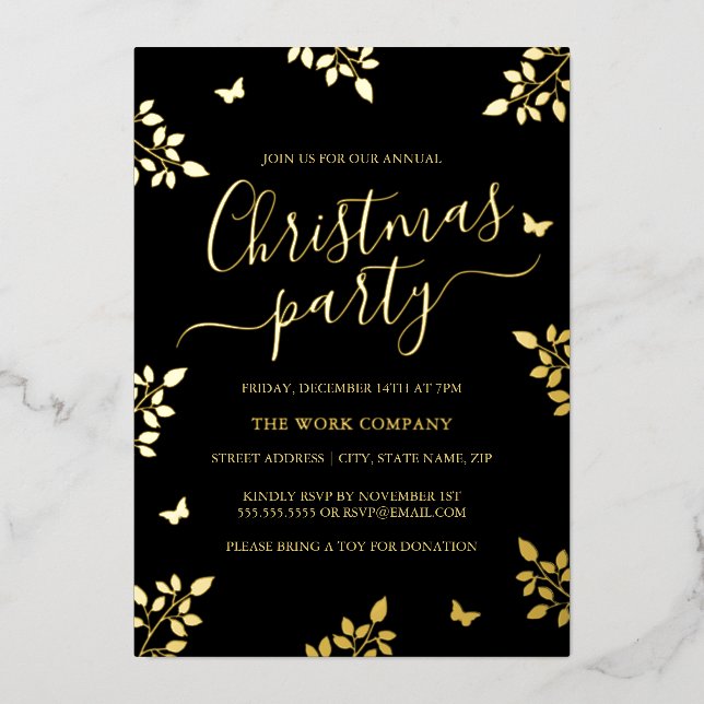 Black Gold Leaf Green Corporate Christmas Party (Front)