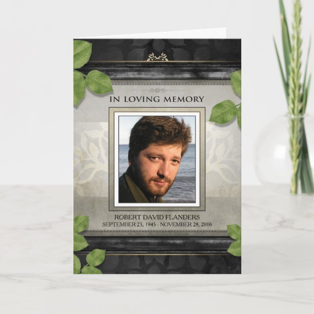 Black Gold Leaf Photo Memorial Service Invitation (Front)