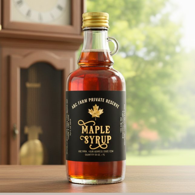 Black & Gold Leaf Private Reserve Maple Syrup  Liquor Bottle Label (Creator Uploaded)