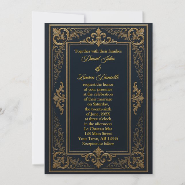 Black & Gold Leaf Royal Invitation (Front)