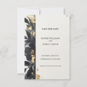 Black Gold Leaf Save The Date Card