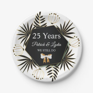 Black & Gold Leafy 25th Anniversary - I STILL DO Paper Plate