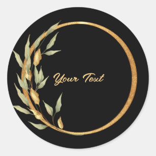 Black Gold Leaves Classic Round Sticker