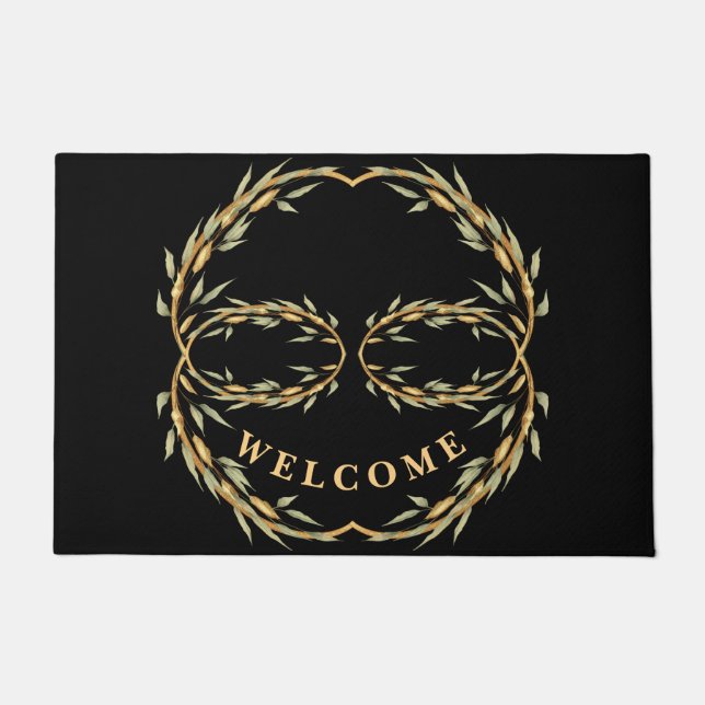 Black Gold Leaves Doormat (Front)