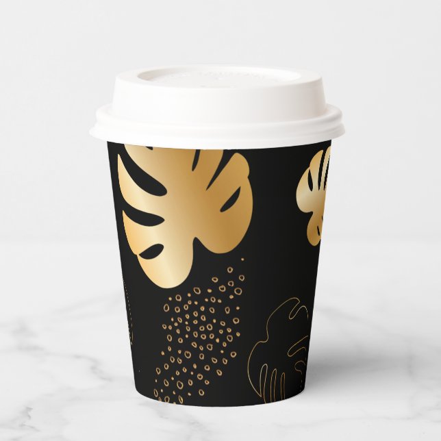  black gold leaves paper cups (Left)